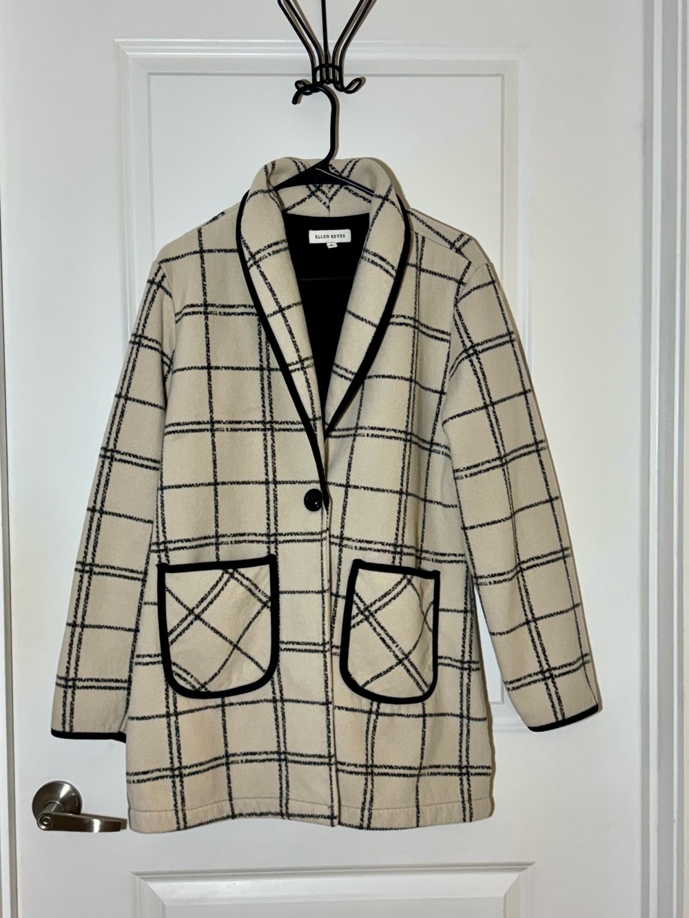 Ellen Reyes Cream Plaid Fleece Coat
